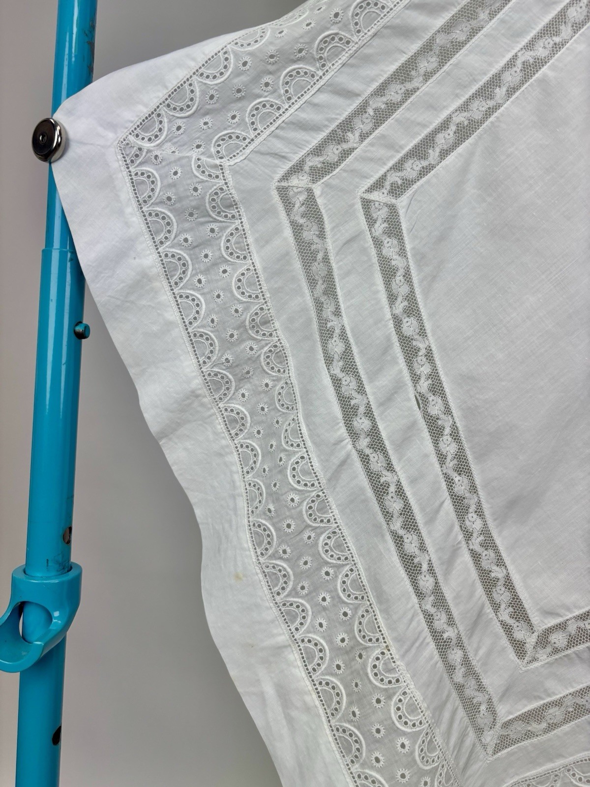 Antique Edwardian White Cotton Apron Lace Handkerchief Hem Missing Straps AS IS