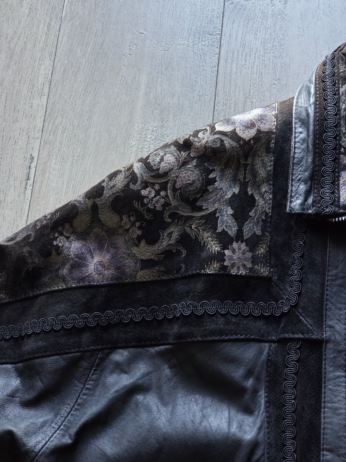 Vtg 80s 90s Jay Jacobs Leather Tapestry Floral Paisley Bomber Jacket Large