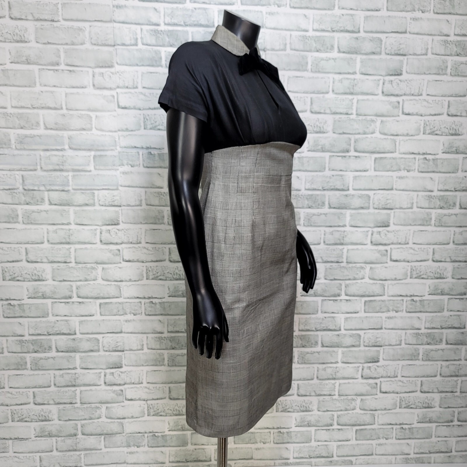 vintage 50s Pat Hartly Houndstooth Plaid Pencil Dress Bolero Set Keyhole Bow