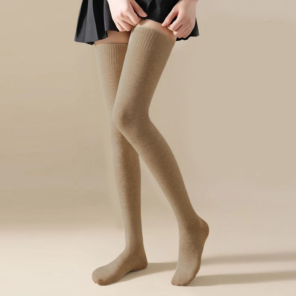 Winter Thigh High Socks For Women 100cm Lengthened JK Lolita Stockings Solid Col