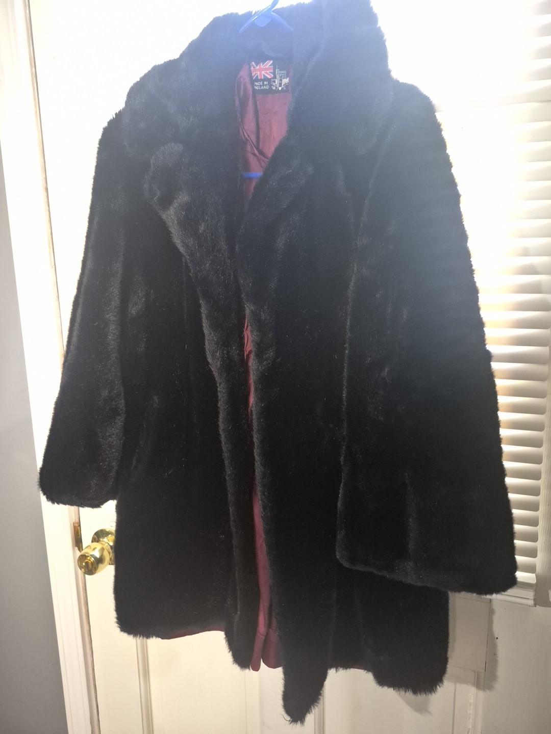 Vintage 1970’s Black Simulated Fur Coat Jacket Made In ENGLAND SIZE M/L