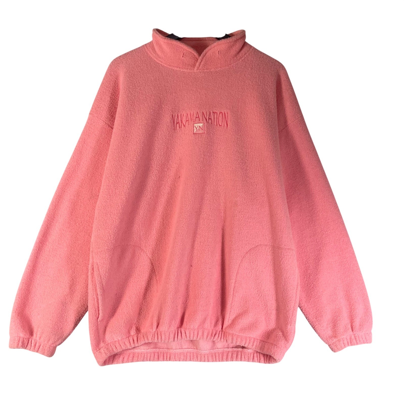 Vintage Yakama Nation Sweatshirt XL Pink Fleece Made USA 90s Mock Neck Pullover
