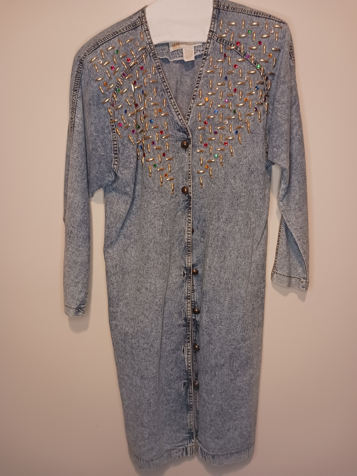 VTG Monique Fashions Womens Light Washed Embellished Denim Mid Length Dress 5/6