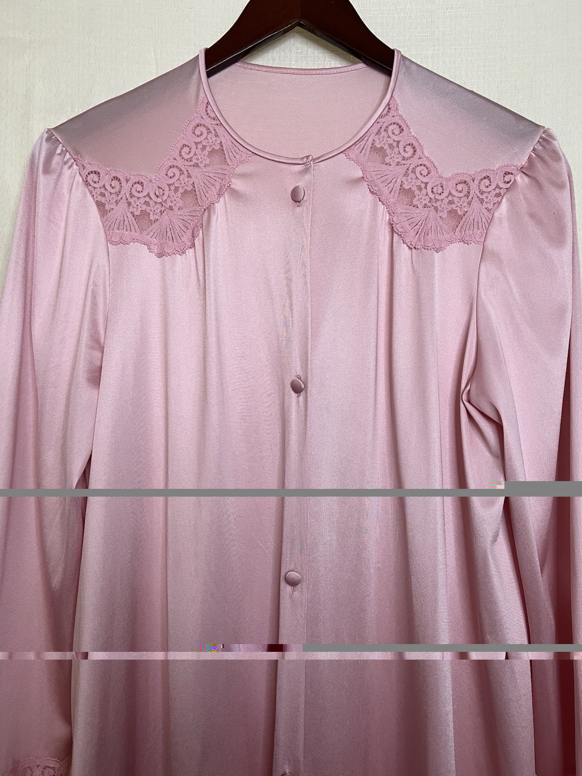 VTG 1950s Vanity Fair Pink SML Overlay Robe With Lace Accents l Made In USA