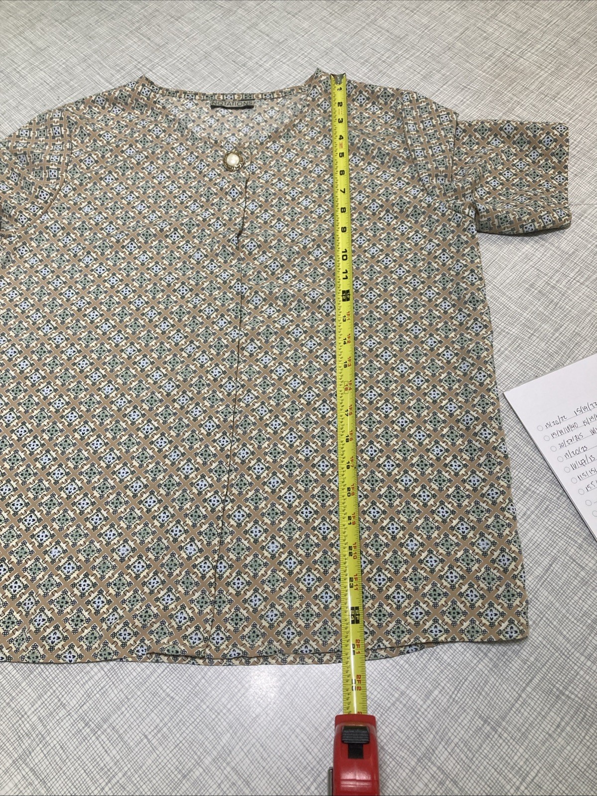 Vtg 90s Notations Geometric Tile Blouse Earth Tone Mod Career Shell Top Retro