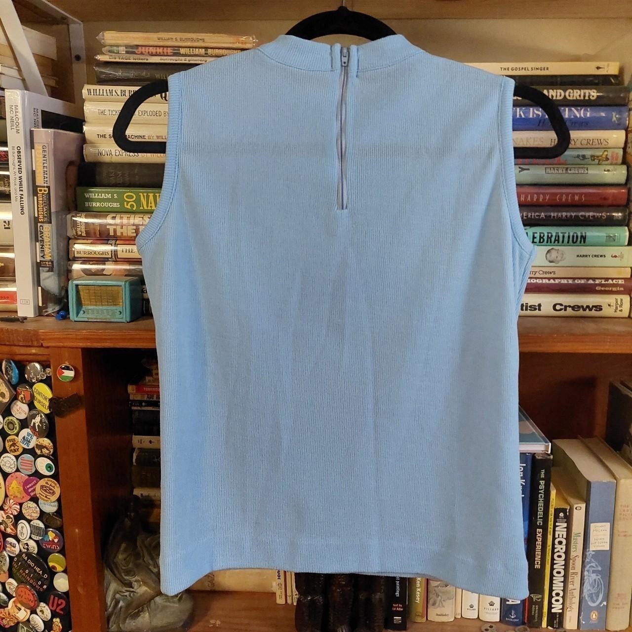 Vintage baby blue high neck zip back top.