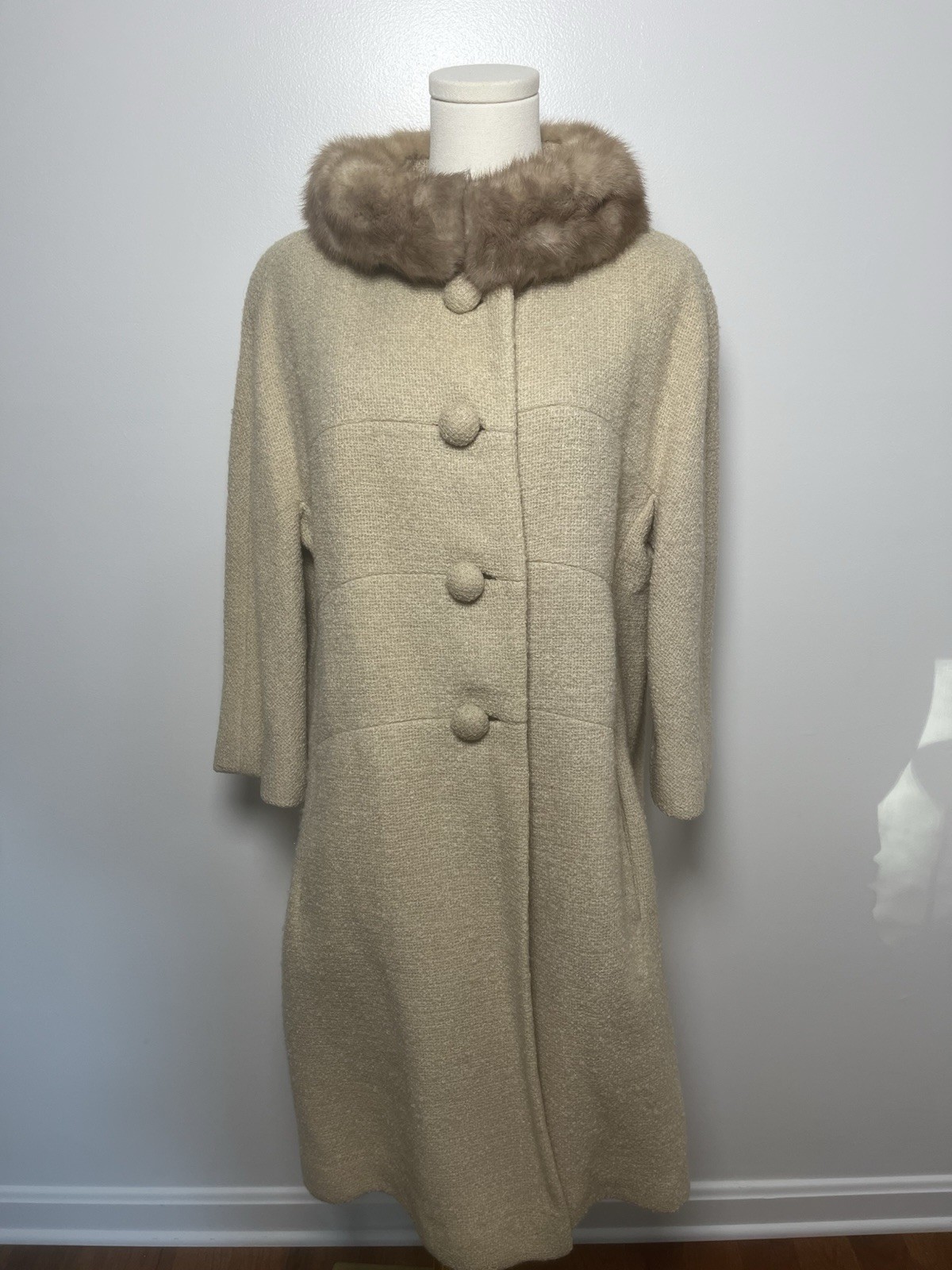 Vintage Zelinka Matlick Coat 50s 60s Anglo Fabric Fur Collar Union Made in USA