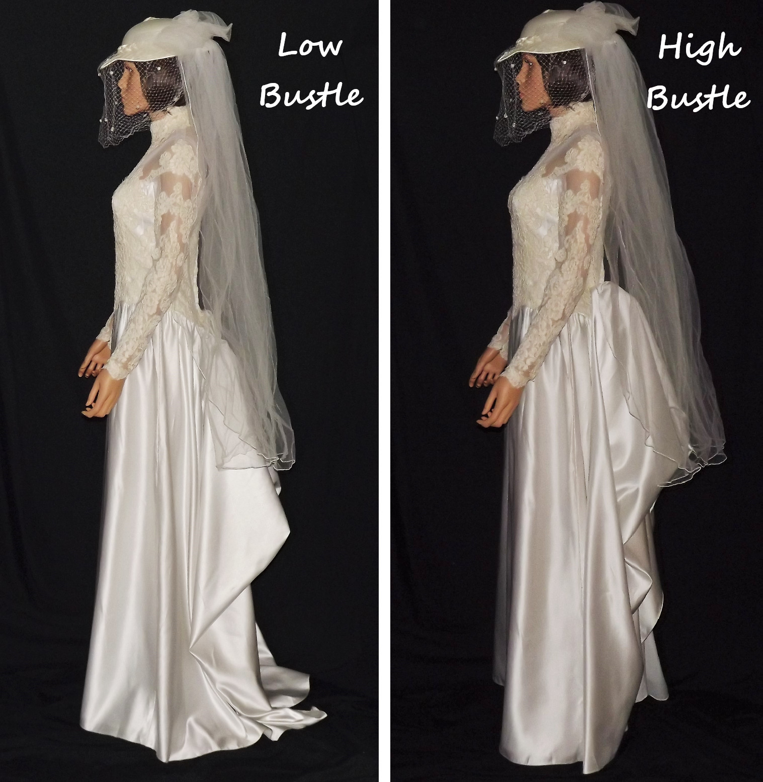 Liquid Satin Silk Wedding Dress Illusion Lace Ivory A-Line Bridal Gown