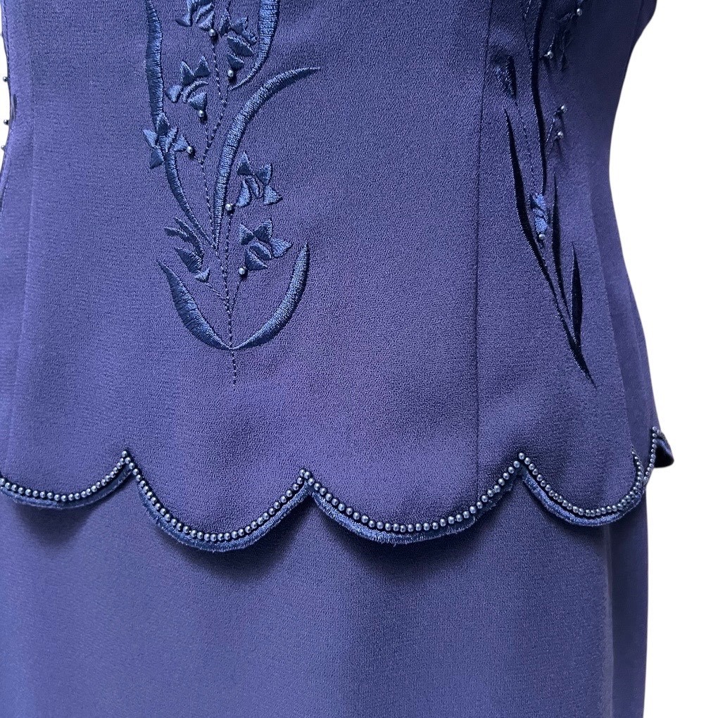 Vtg 90s Donna Morgan Peplum Dress 8P Mock Embroidered Beaded Mother of the Bride