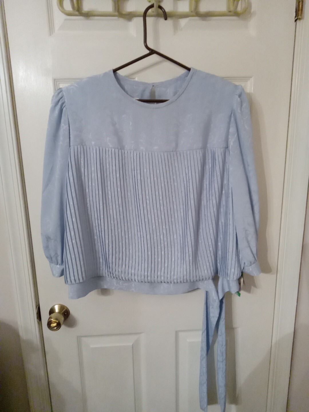 Vintage Lorac Original Light Blue Long Sleeve Polyester Side Sash Blouse 22 1/2