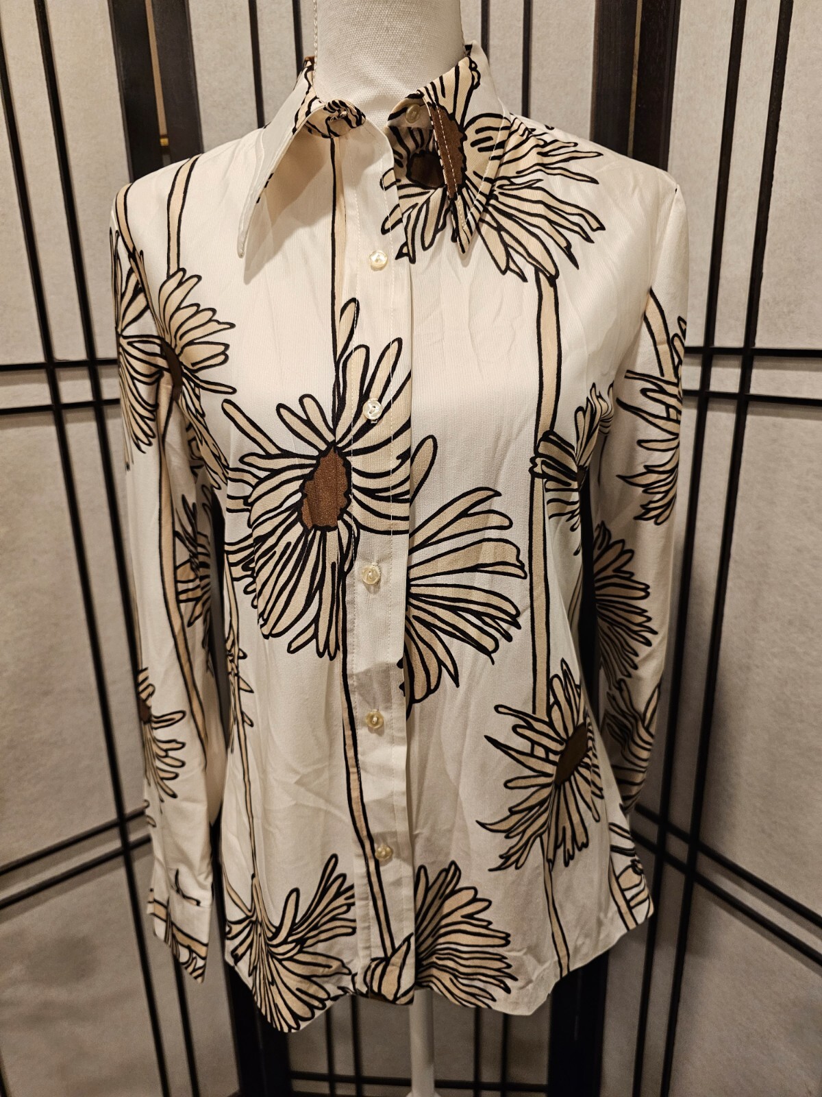 Vintage Loubella Extendables California Retro Brown Flower Shirt