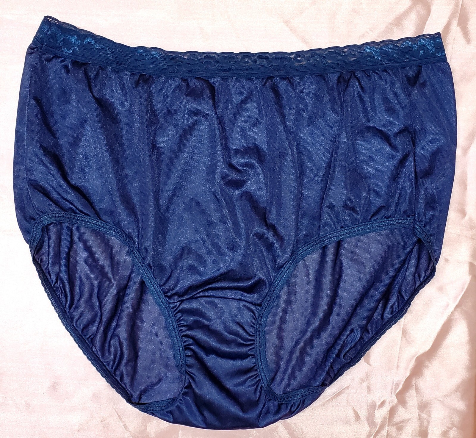 Vtg Sheer Panties Shiny Silky Nylon Gusset w Lace Sz 9 Sissy Sexy Granny Panty