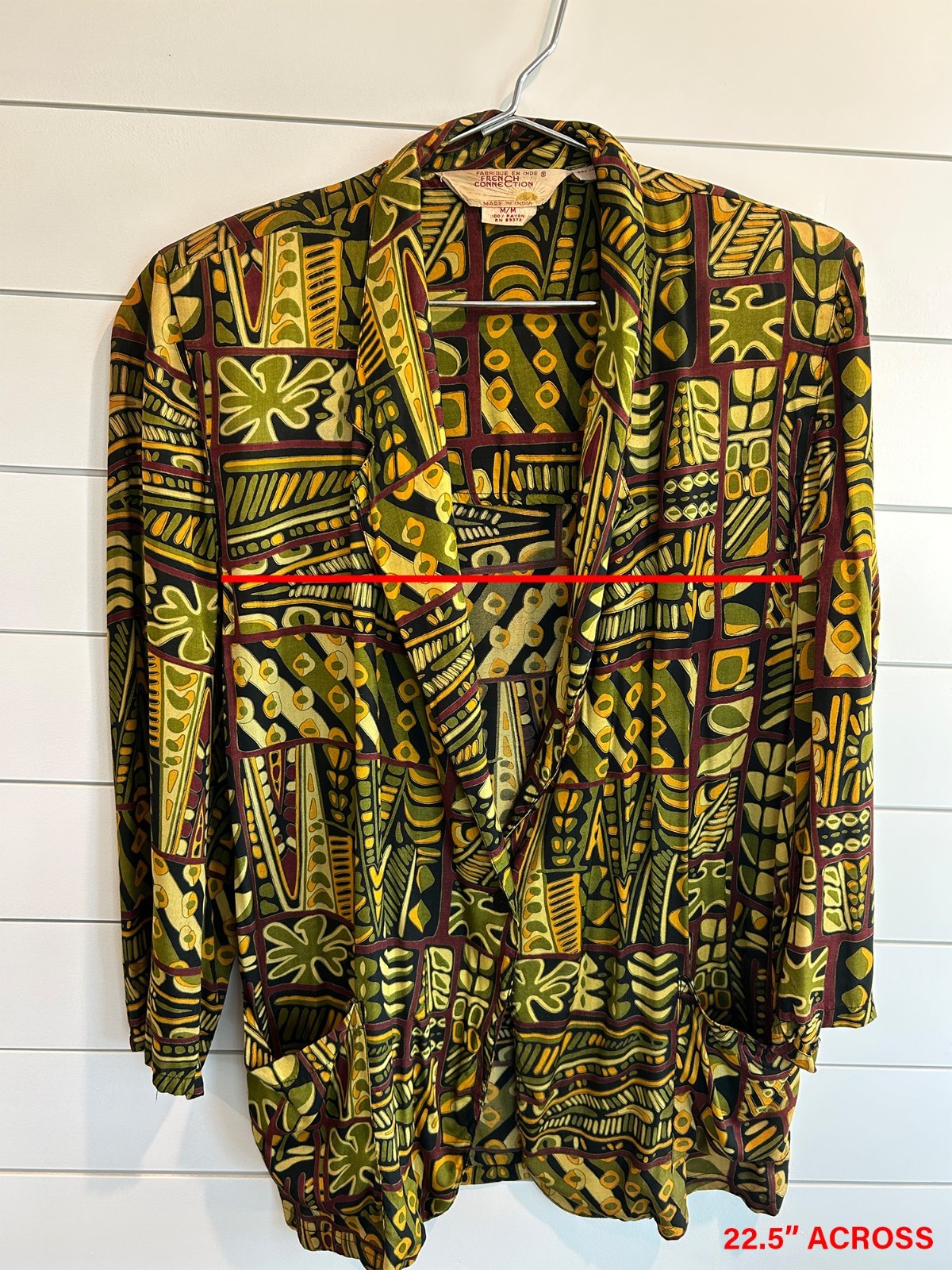 Vintage FRENCH CONNECTION Rayon Blazer M Made in India Abstract Art Print Boho