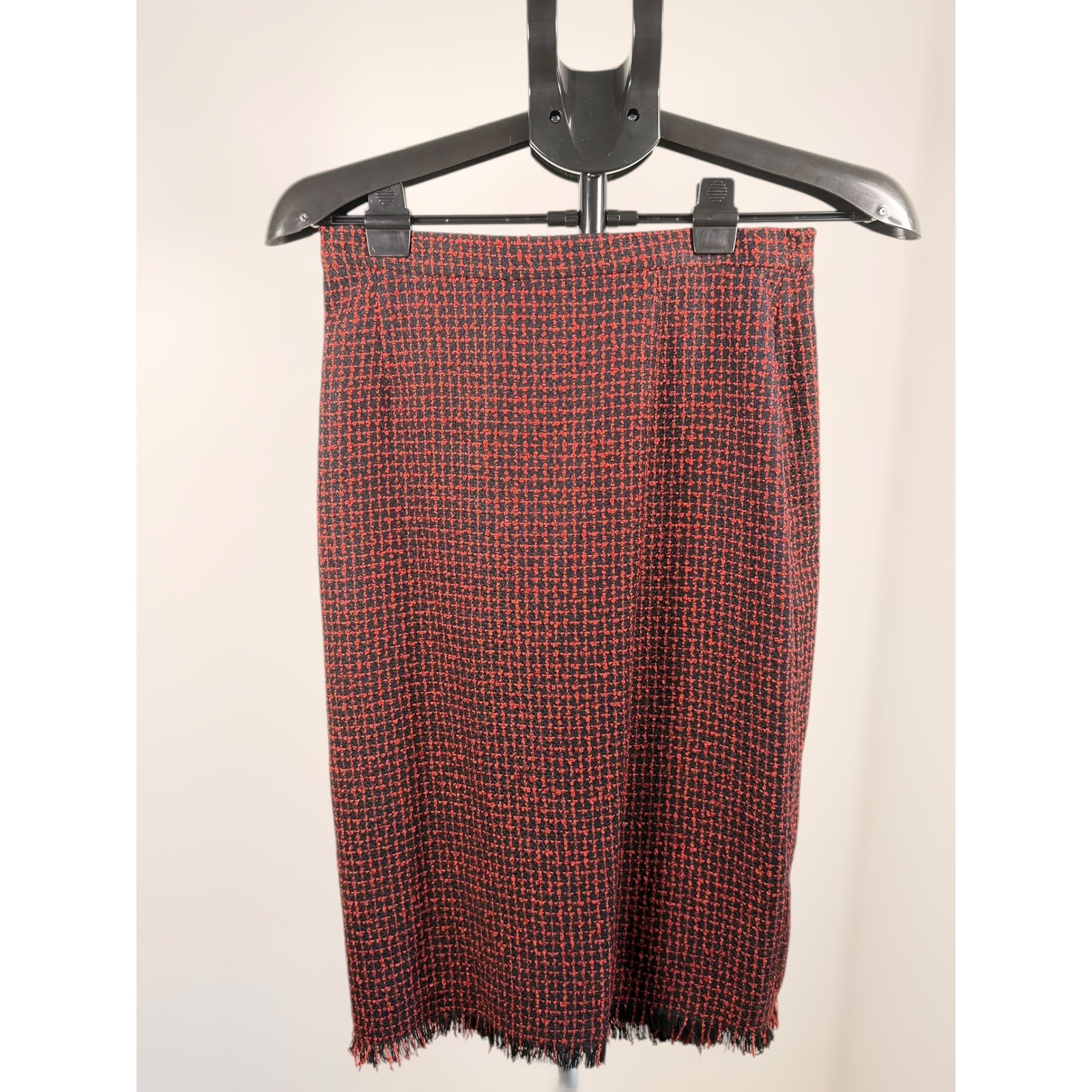 Lana Lee Canada Vintage Red Black Textured Fringe Blazer Skirt Suit Set Size 6