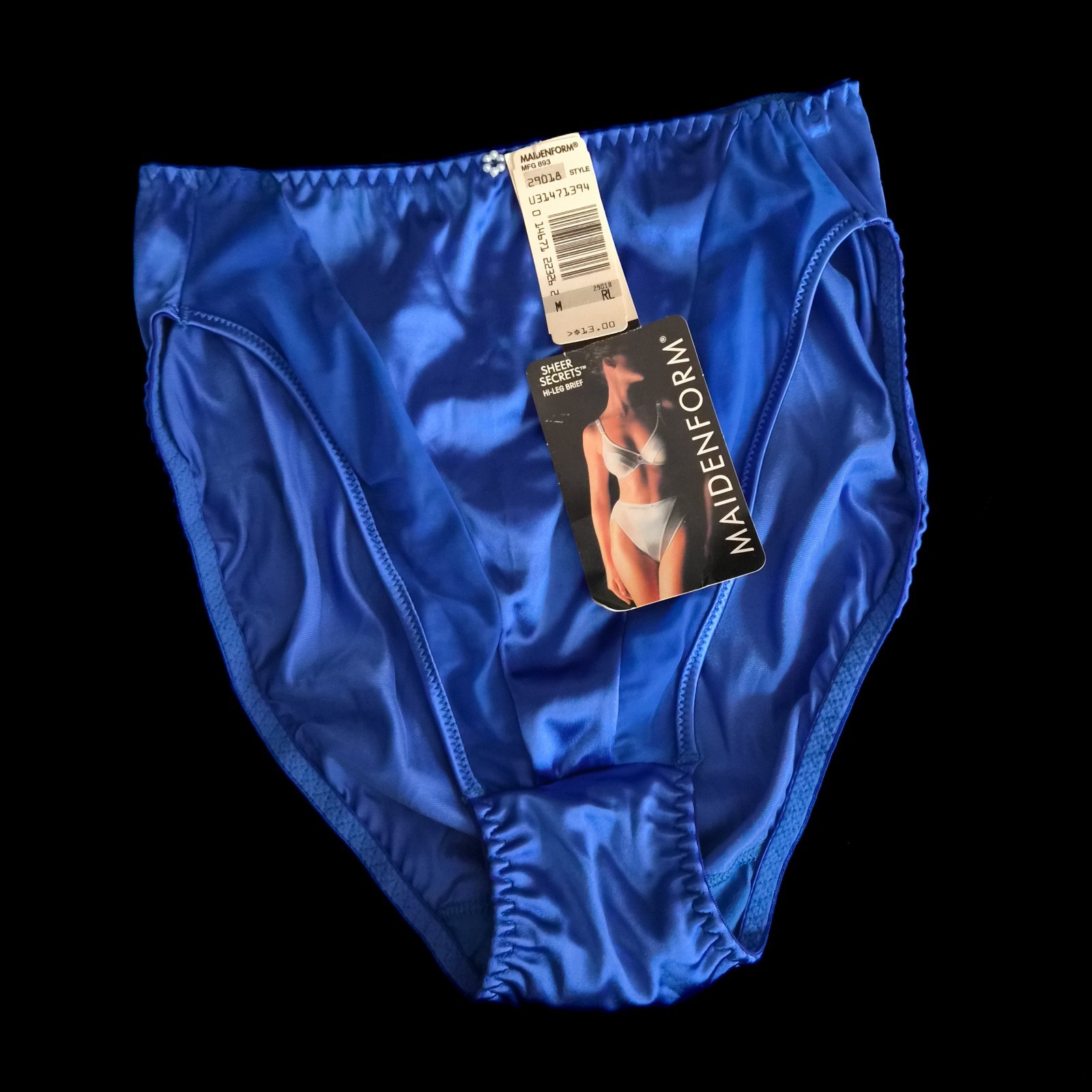 NWT Vintage 80s SHINY Second Skin SATIN Hi Leg BRIEF Panties BLUE Wet Look ~ M/L