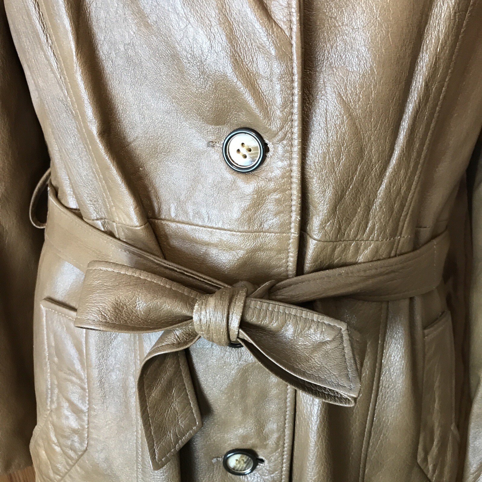 VTG Leathers by New England Sports Wear Co Brown Leather Trench Coat 14 TBox