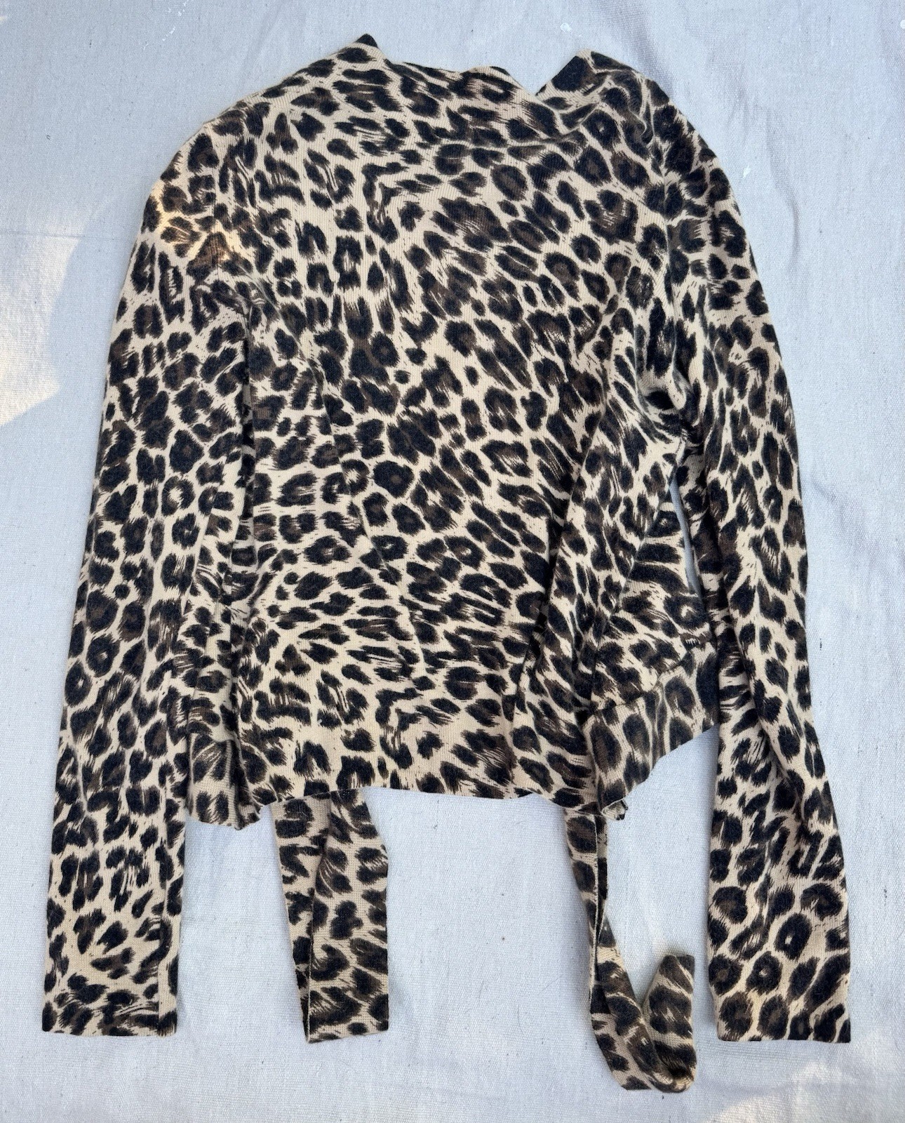 Vintage 1990s Y2K Leopard Print Wrap Top Angora Sweater Animal Print