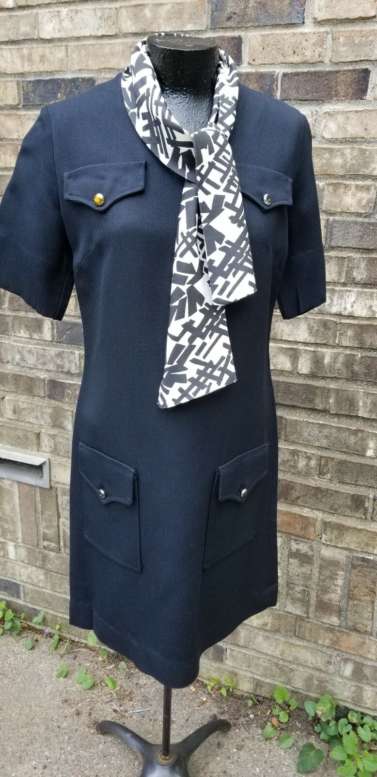 60’S KNIT DRESS BY WHISTLE STOP SIZE 9 WITH SASH/BELT 35-33-36 SMALL NAVY BLUE