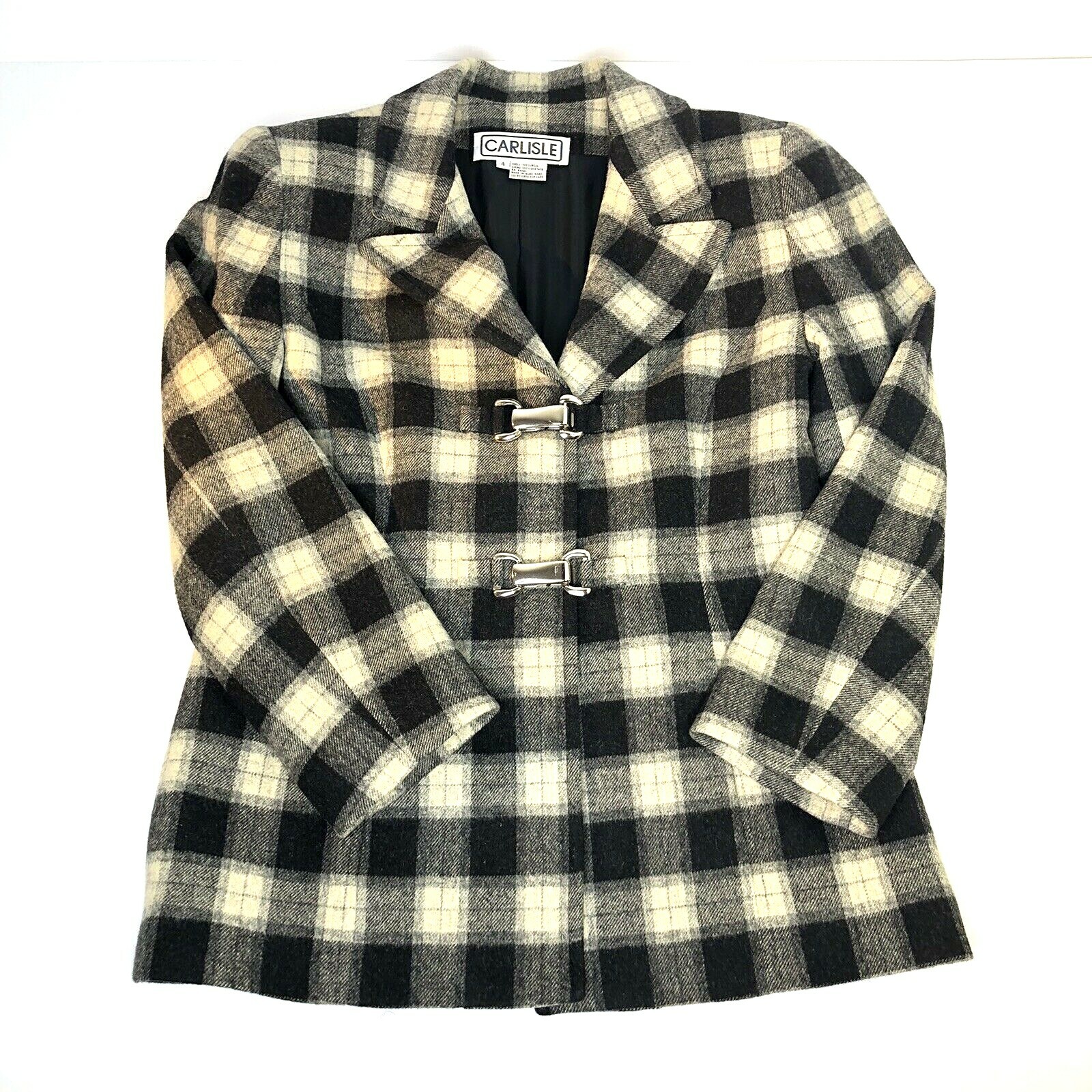 Vtg Carlisle Wool Plaid Blazer Yellow 90s Preppy Clueless Cher Style Toggle Sz 4