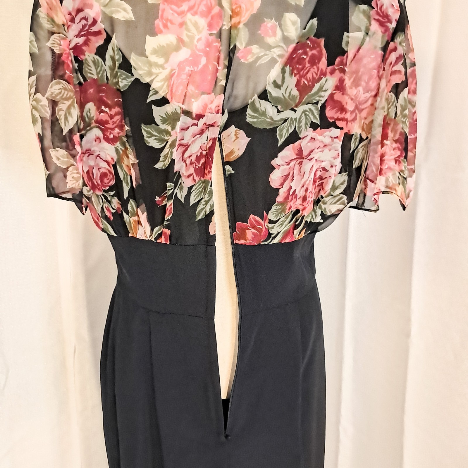 Vintage 80s Phoebe Floral Coquette Midi Dress 40s Inspired Silhouette Sz 14