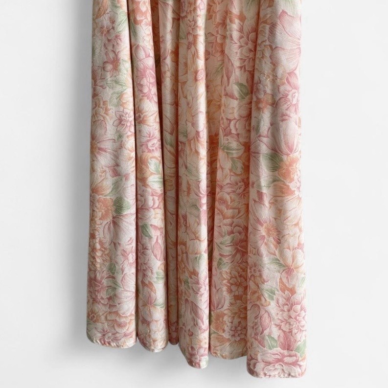 Vintage Floral Shirtwaist Midi Dress Belted Pink Cottagecore Tea Dress