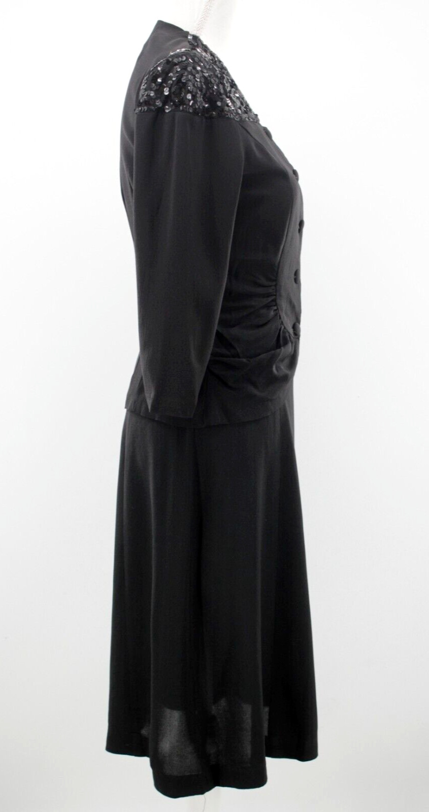 VTG Women’s 40s 2 PC Black Rayon Sequin Top & Skirt Set 1940s S/M Dress Suit