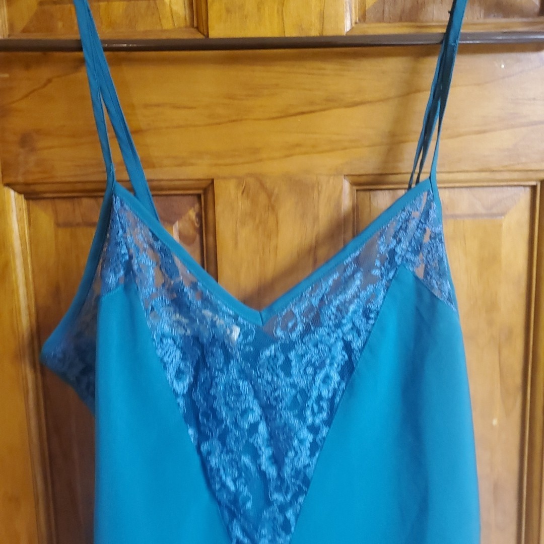 Vtg Victoria’s Secret Gold Label Satin Cami Womens Sz M Teal Lingerie