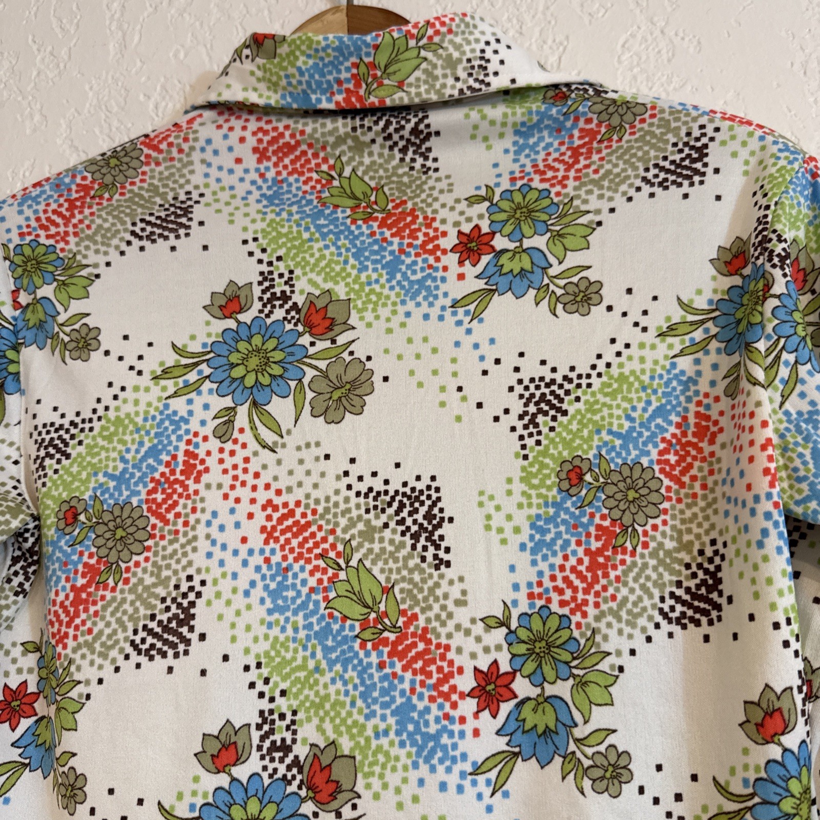 Robert Firenze Butterfly Collar Blouse Small – Floral Geometric Print Nylon NWOT