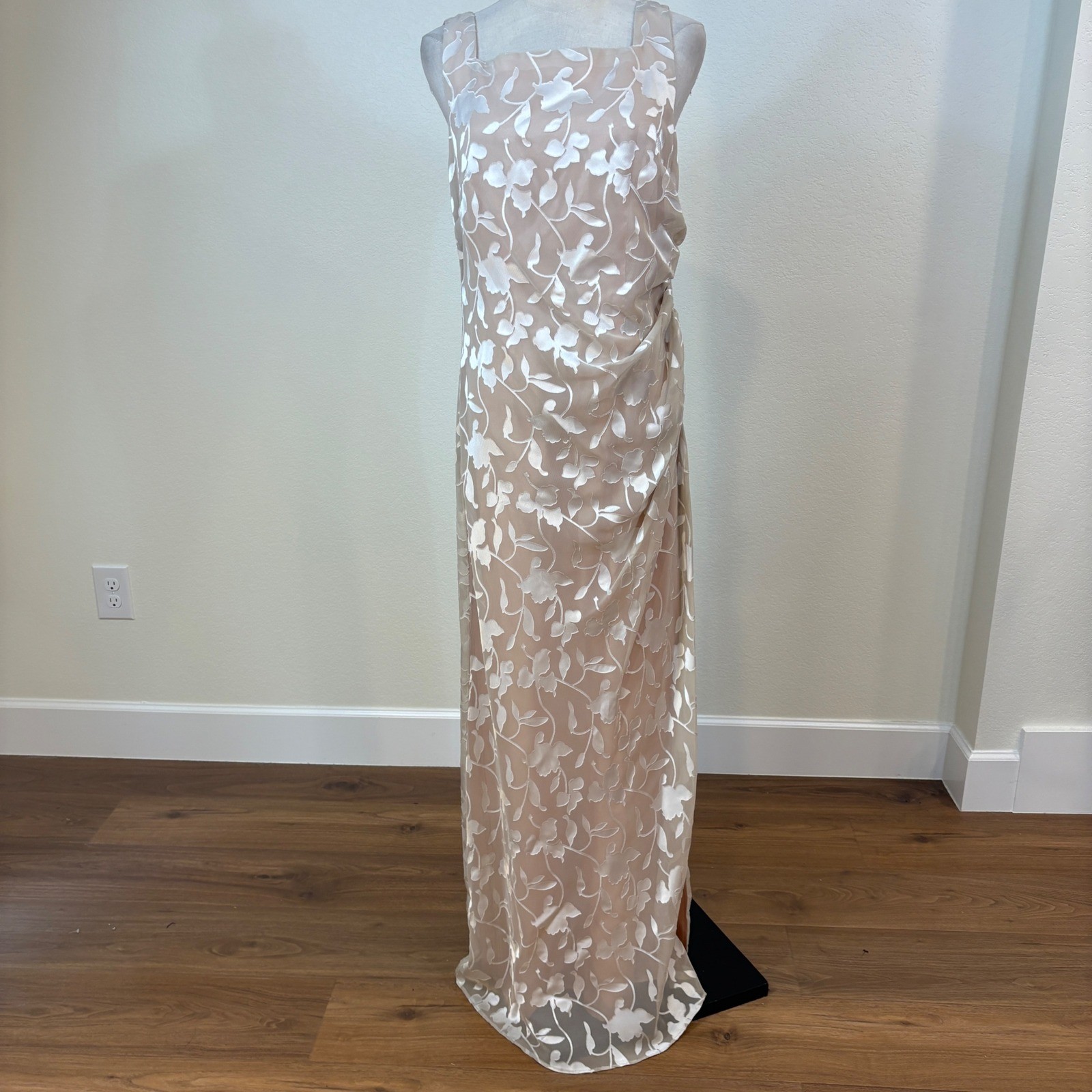 Vtg 90s Arianna by Rachel Kaye Maxi Dress 8 Champagne Burnout Formal Chic event