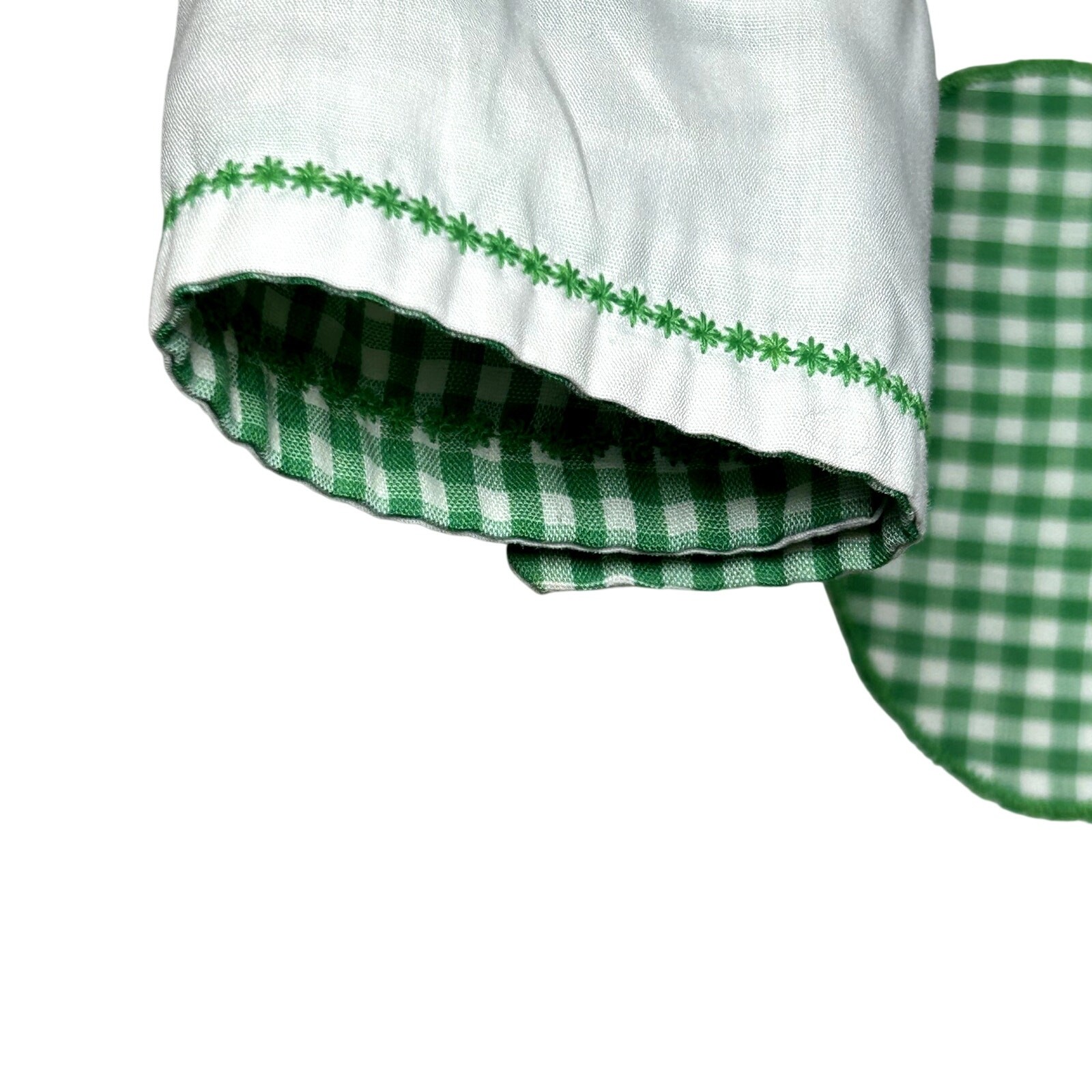 VTG 70s White Shamrock M Embroidery Gingham St. Patrick’s Day Top Twee Retro