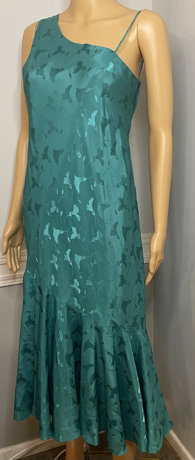 Vintage Turquoise Green Mermaid Flutter Slip Dress Sz 12 Union Made In USA