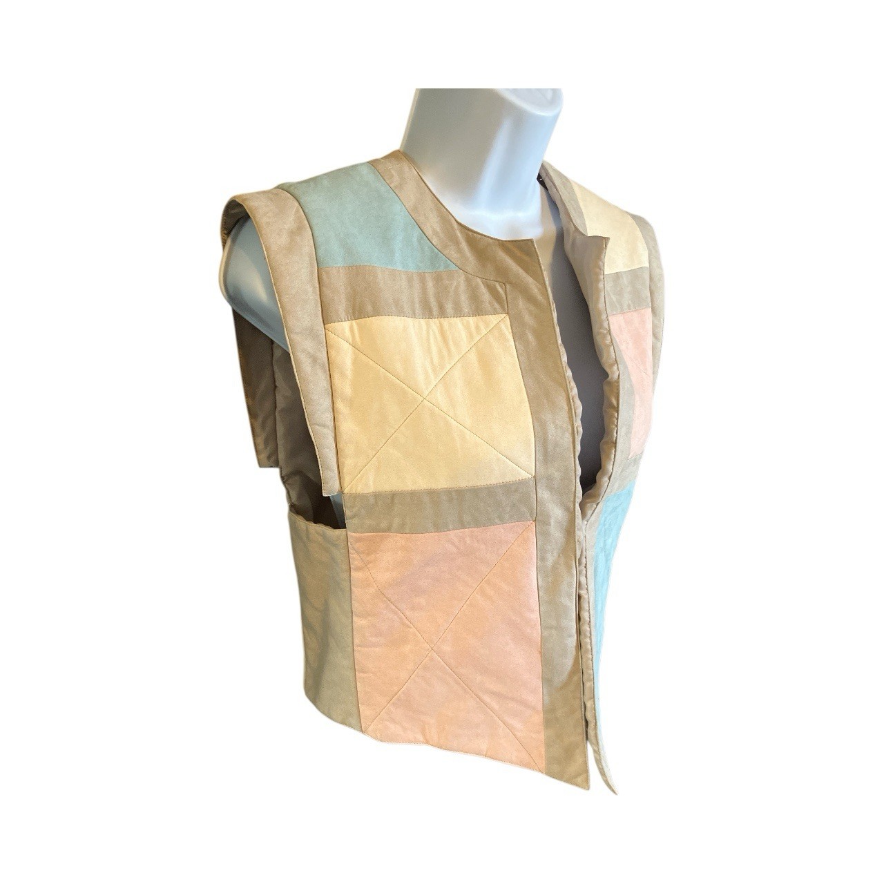 Vintage Patchington “Suedemore” Women’s Pastel Quilted Folk Vest Medium