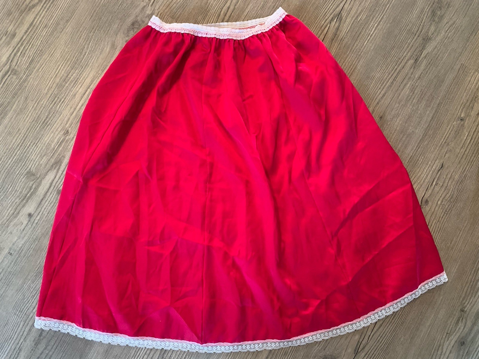 Vintage Movie Star Red Satin Half Slip White Lace Trim USA Size Ladies M 24-36”