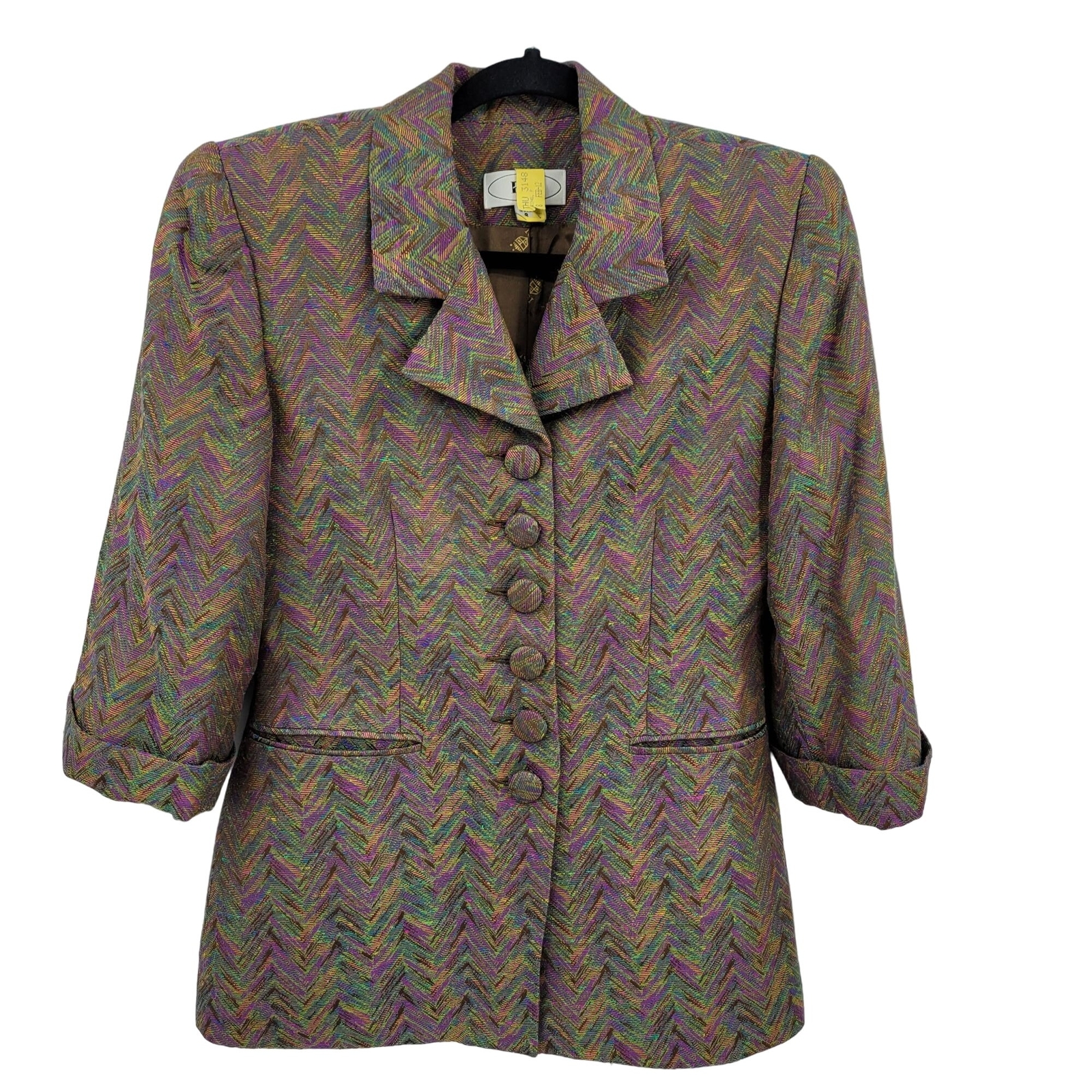 Womens 80’s Power Suit 8 Skirt Set Rainbow Chevron Psychedelic Twill Button