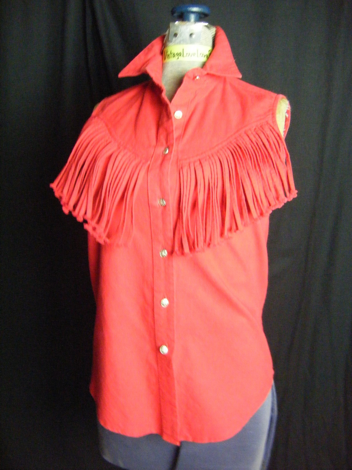 CIIRCLE T Vtg 70-80s Red Fringes Western Shirt-Bust 33/3XS-2XS