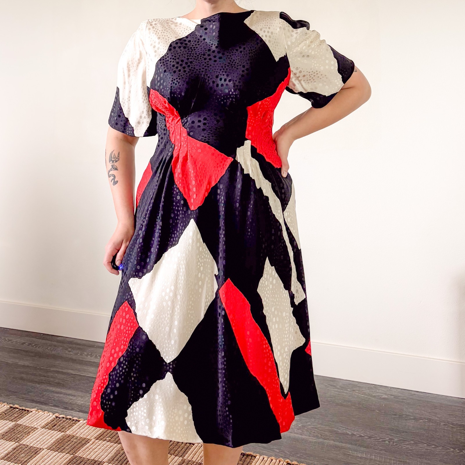 Rare Designer Vintage 80s Union Made Pauline Trigere Silk Red & White