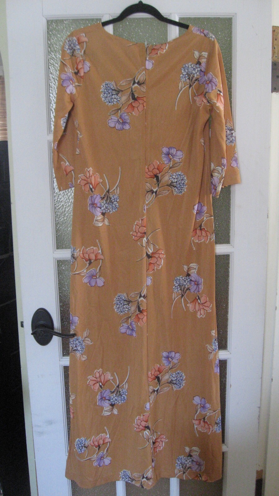 Vintage 70s Peach Floral Long Maxi Dress Hippie Boho Festival Garden Wedding M