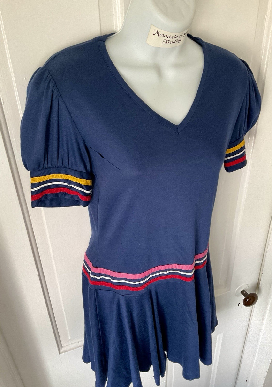 Vintage Sears Jr Bazaar Navy Blue Mod GoGo Sailor Dress Drop Waist Circa 1970’s