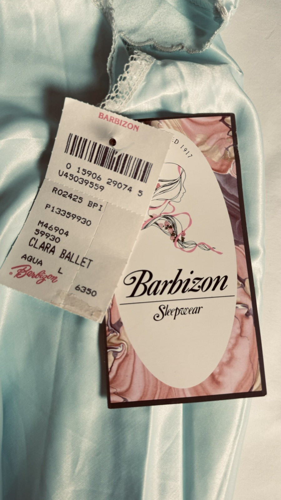 Vintage Barbizon Aqua Robe & Nightgown Set NWT Large Satin Lace Trim 80s Boudoir