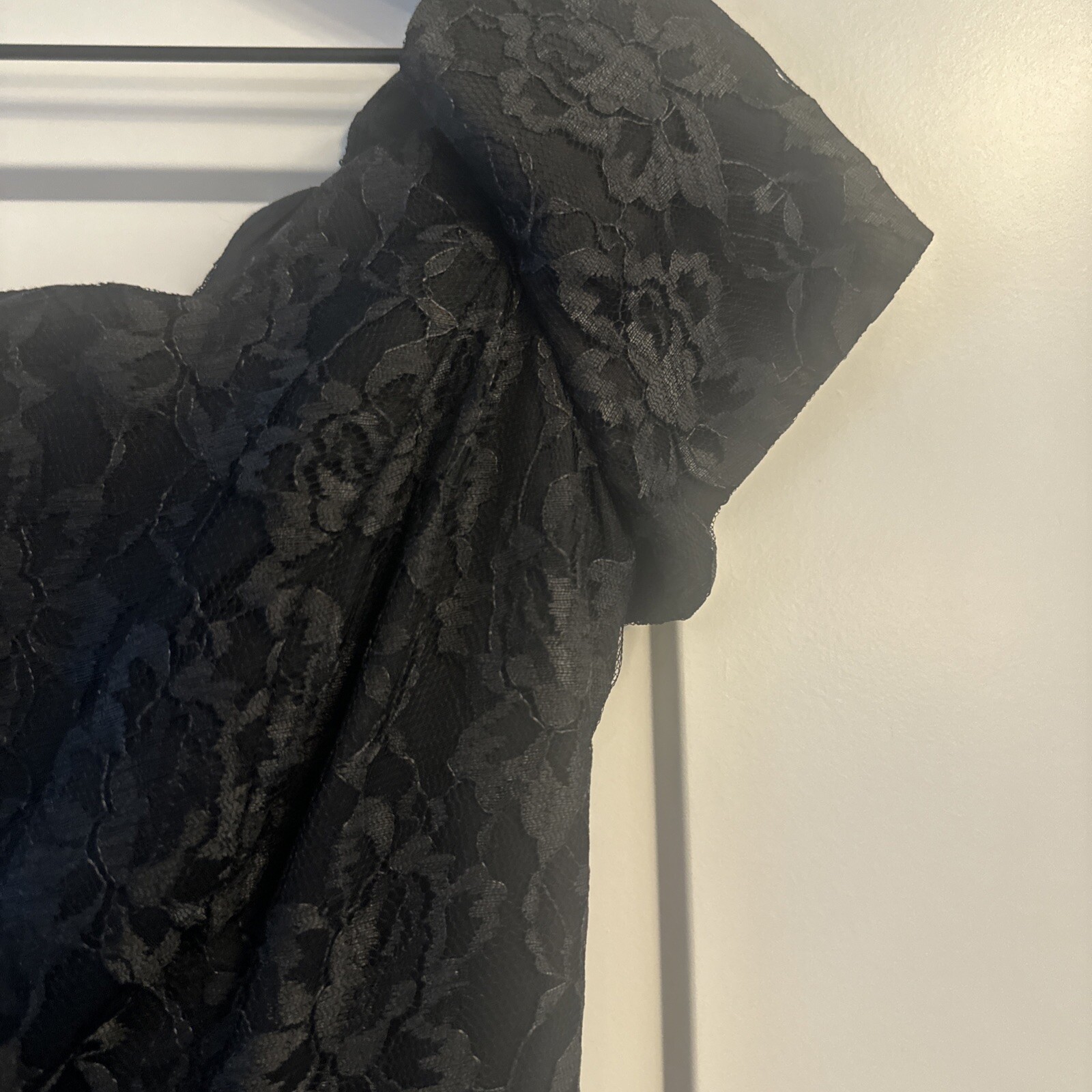VTG 90s Off Shoulder Flare Mini Dress Prom Sz S Black Lace Roberta Grunge Goth