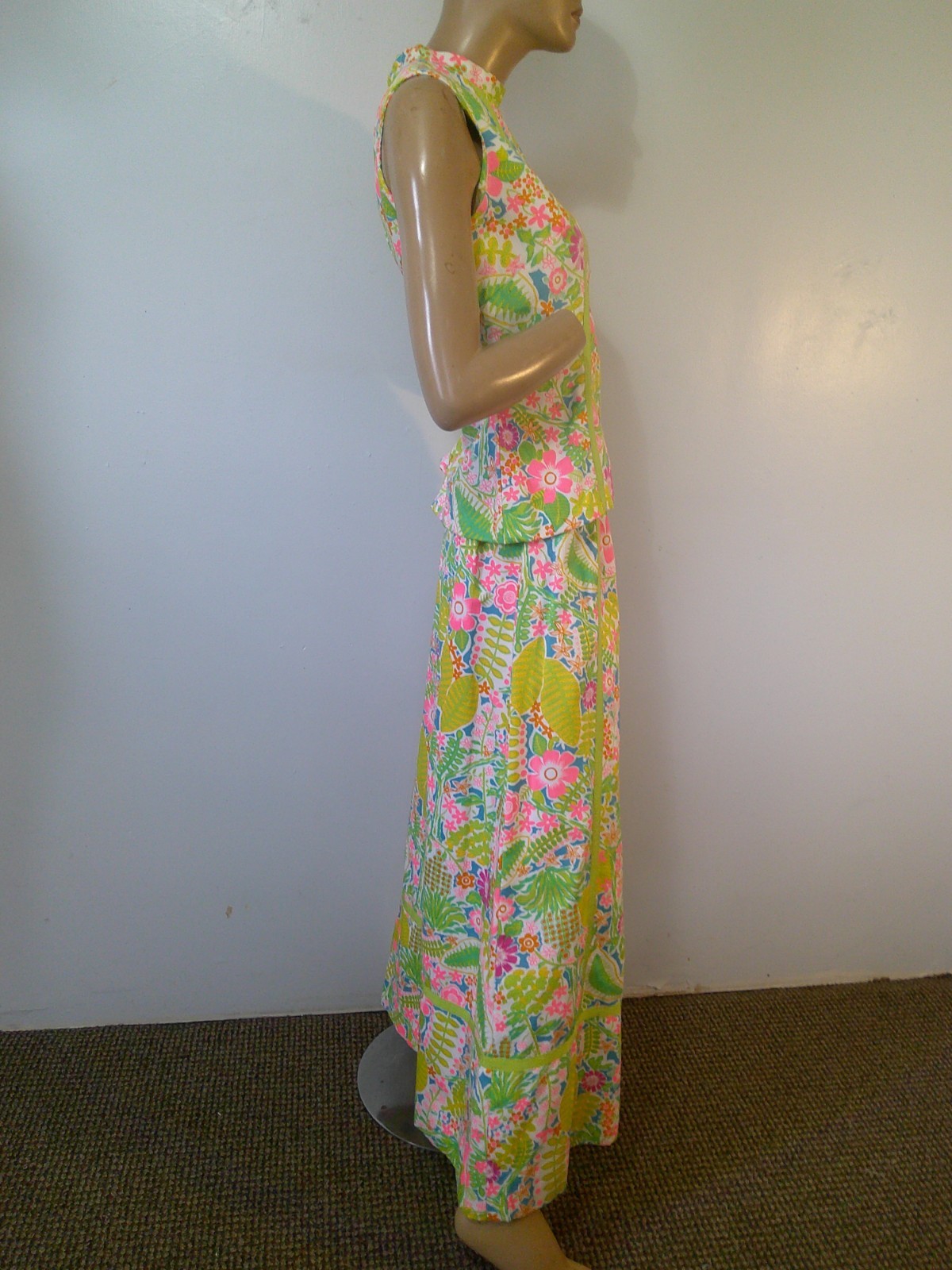 Vtg 60’s JAMISON BOUTIQUE 2 pc Lilly Style Neon Floral Tunic Top & Maxi Skirt M