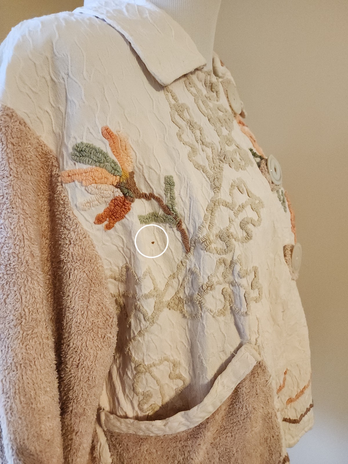 VTG Chenille Jacket Blanket Coat Bedspread Robe Deep Pile Floral 90s Does 50s