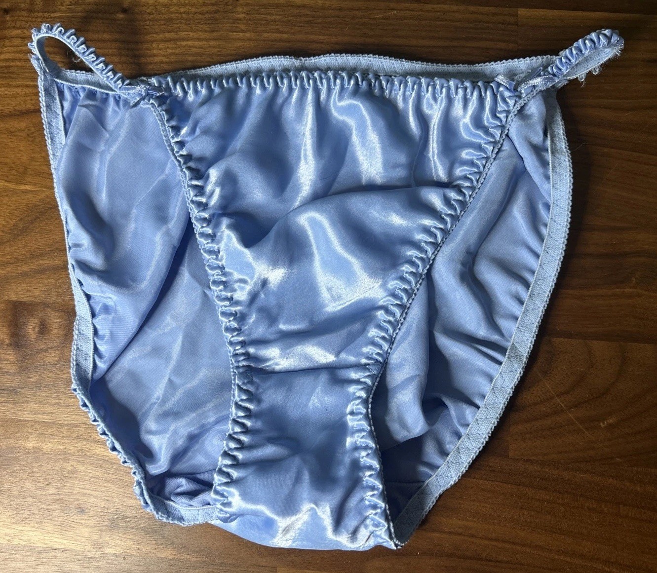 Vtg JO Intimates Satin String Bikini Panties Second Skin Metallic L Blue Shiny