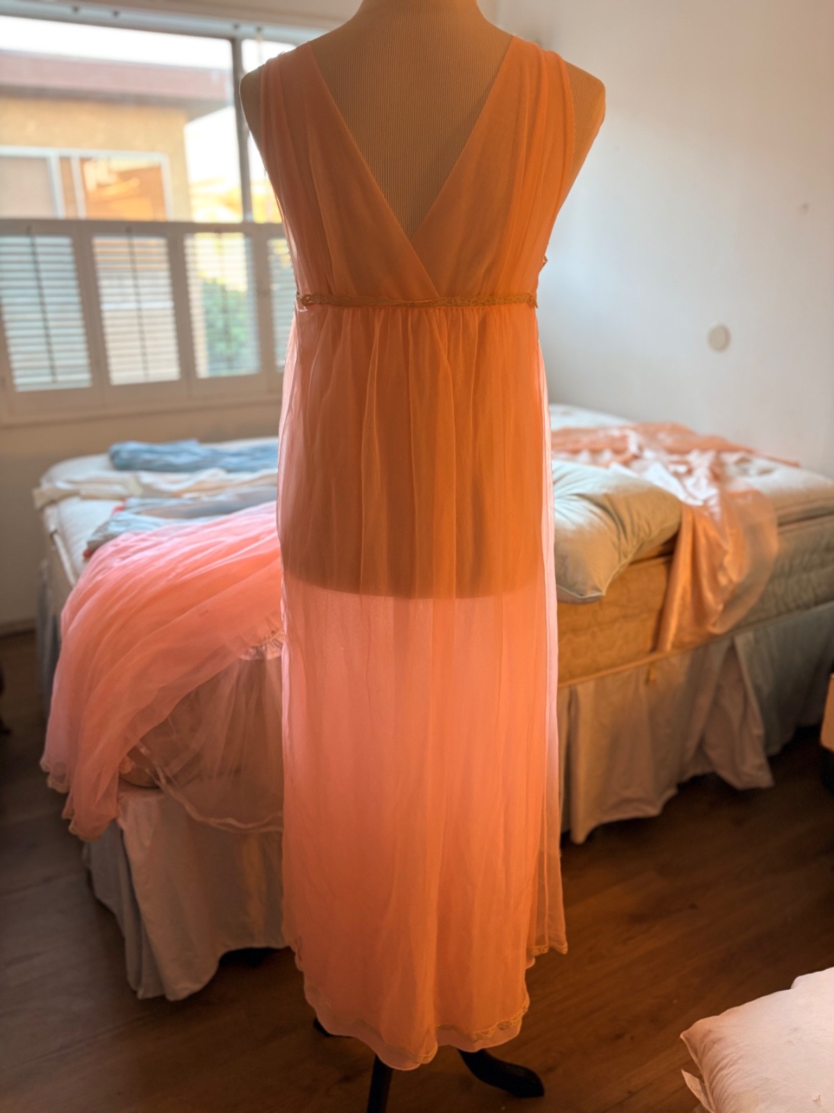 VTG 60s Aristocraft Pink Peignoir Set Sheer Chiffon Lace Nightgown Robe Small