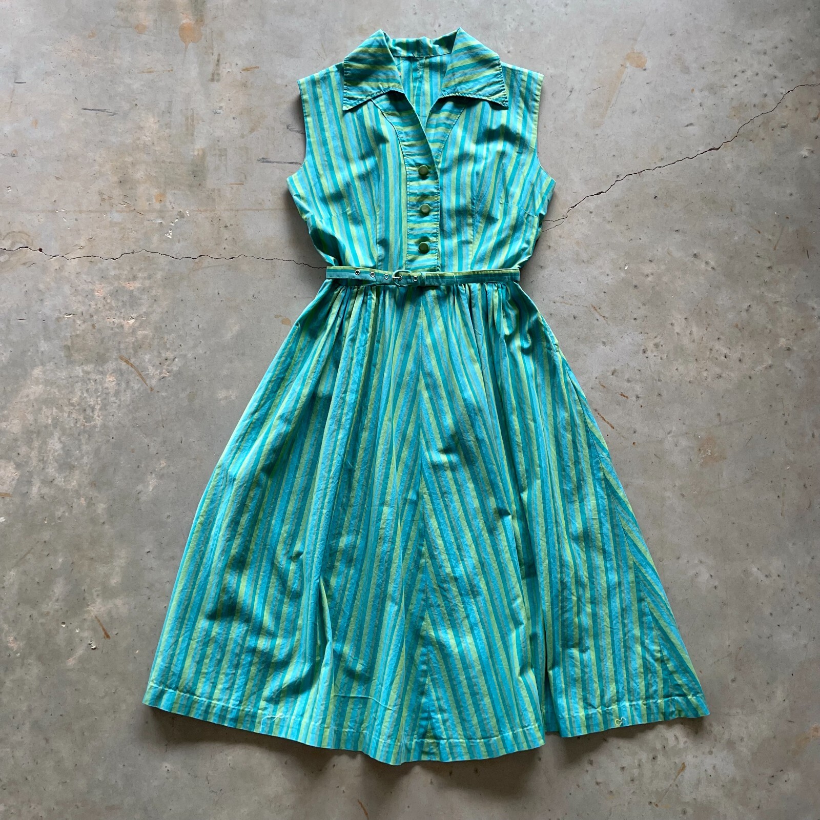 Vintage 1950s-1960s Handmade Striped Spring/Summer Shirtwaist Dress