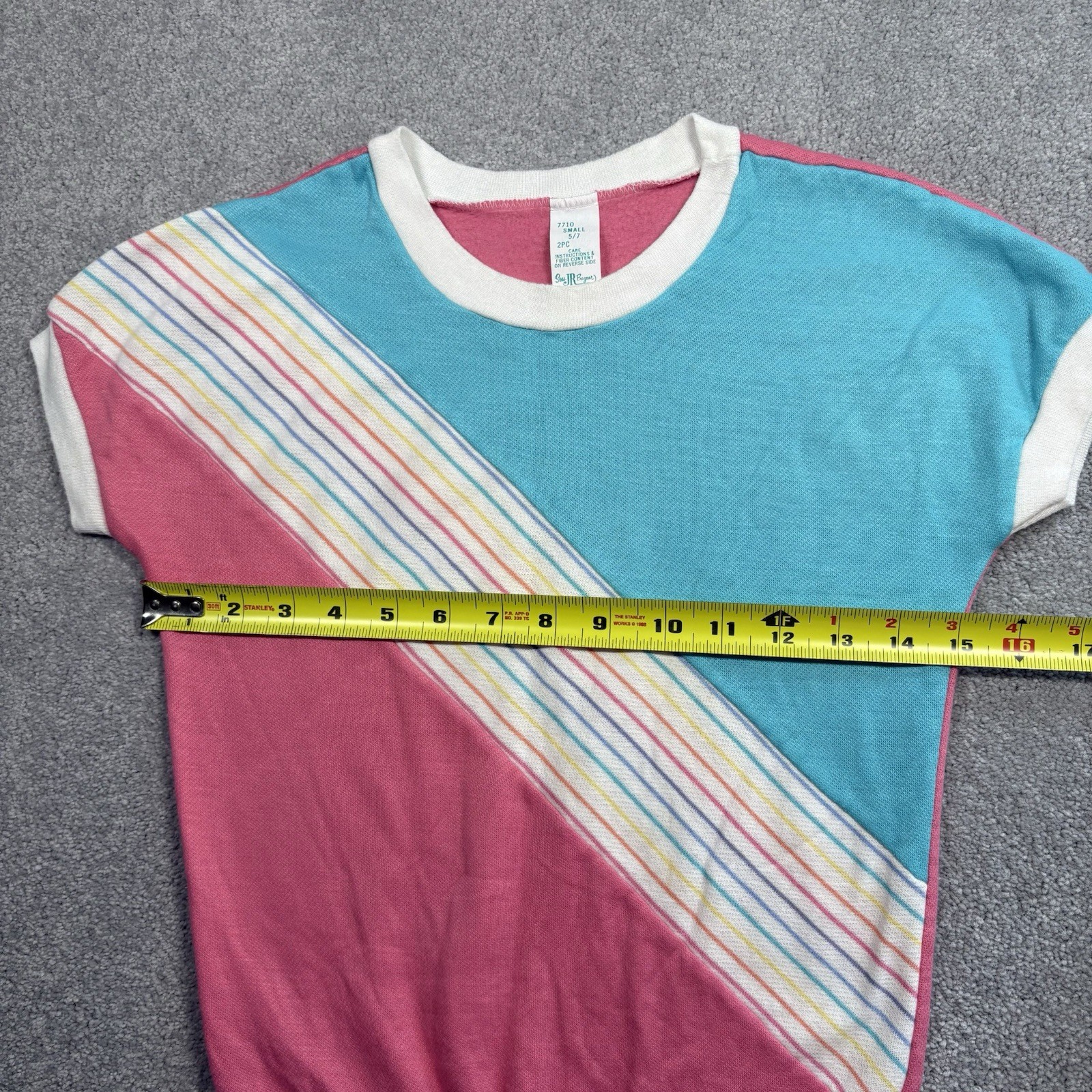 1980s Sears JR Bazaar Shirt Color Block Doloman Sleeve Women’s XS Retro Rainbow