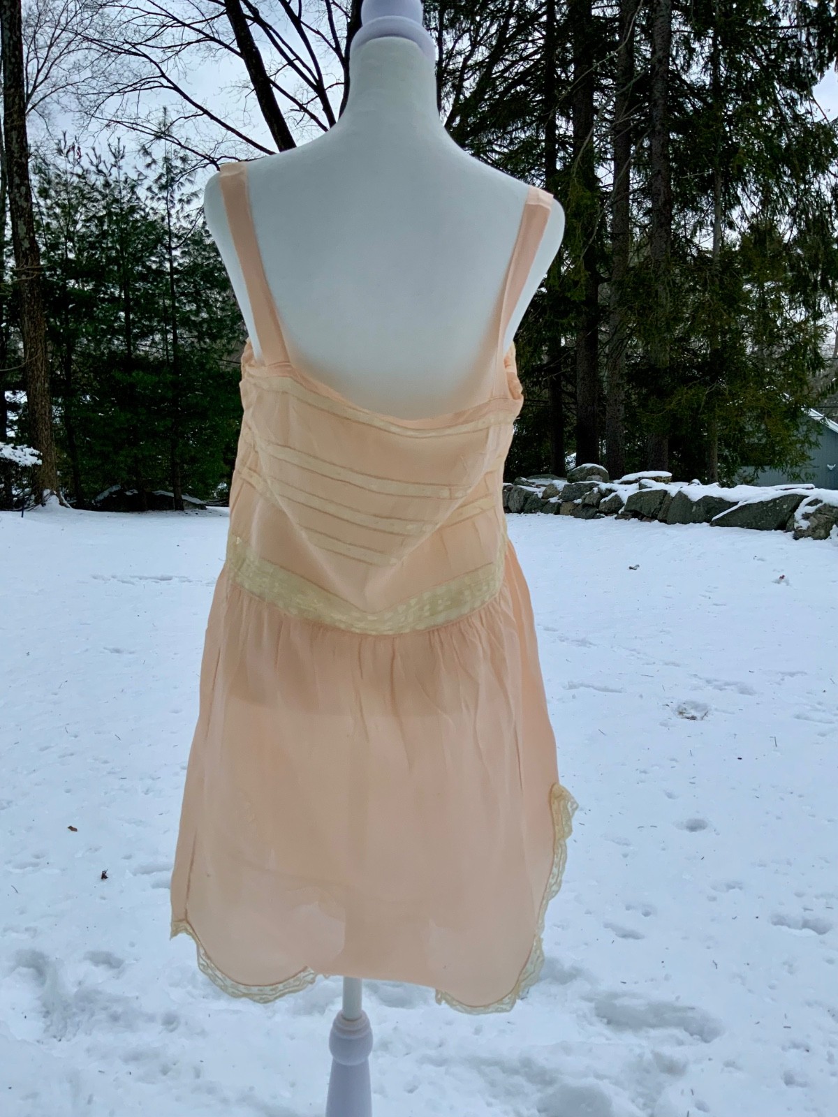 Circa 1912–1918 Blush Pink Silk Chiffon Teddy with Antique Lace – Edwardian Silk