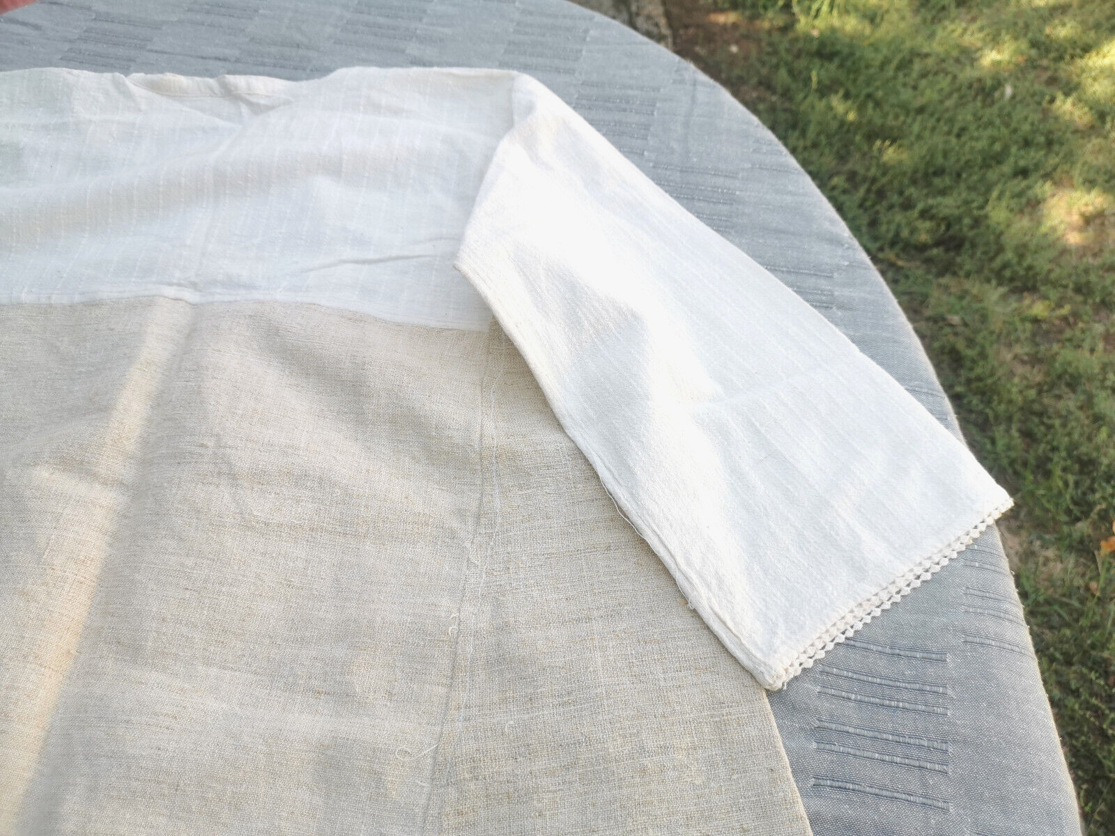 OLD PRIMITIVE WOMENs LONG WHITE SHIRT HOMESPUN FABRIC HEMP CLOTH