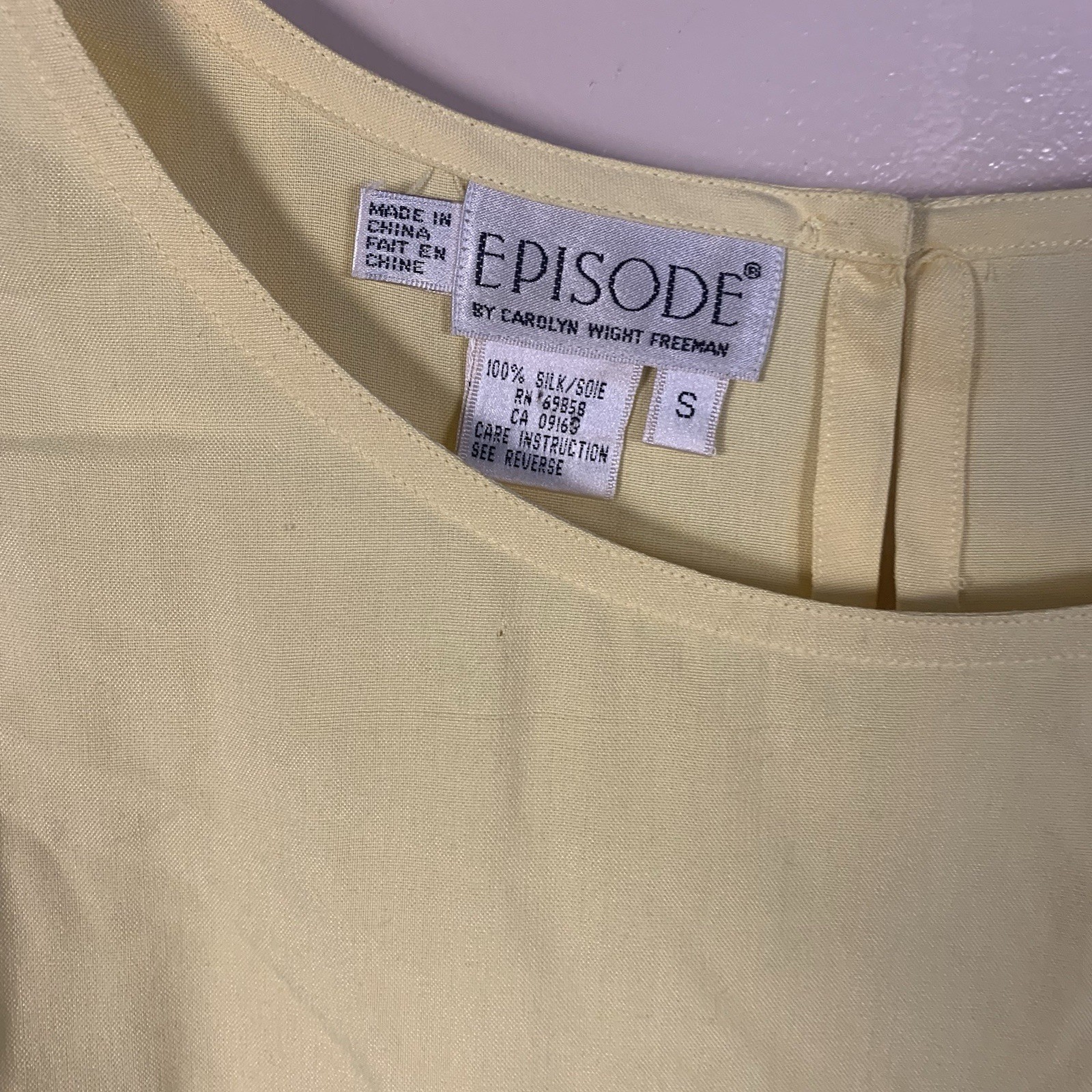 VTG 90s Episode by Carolyn Wright Freeman 100% Silk Tank Top S Pastel Yellow