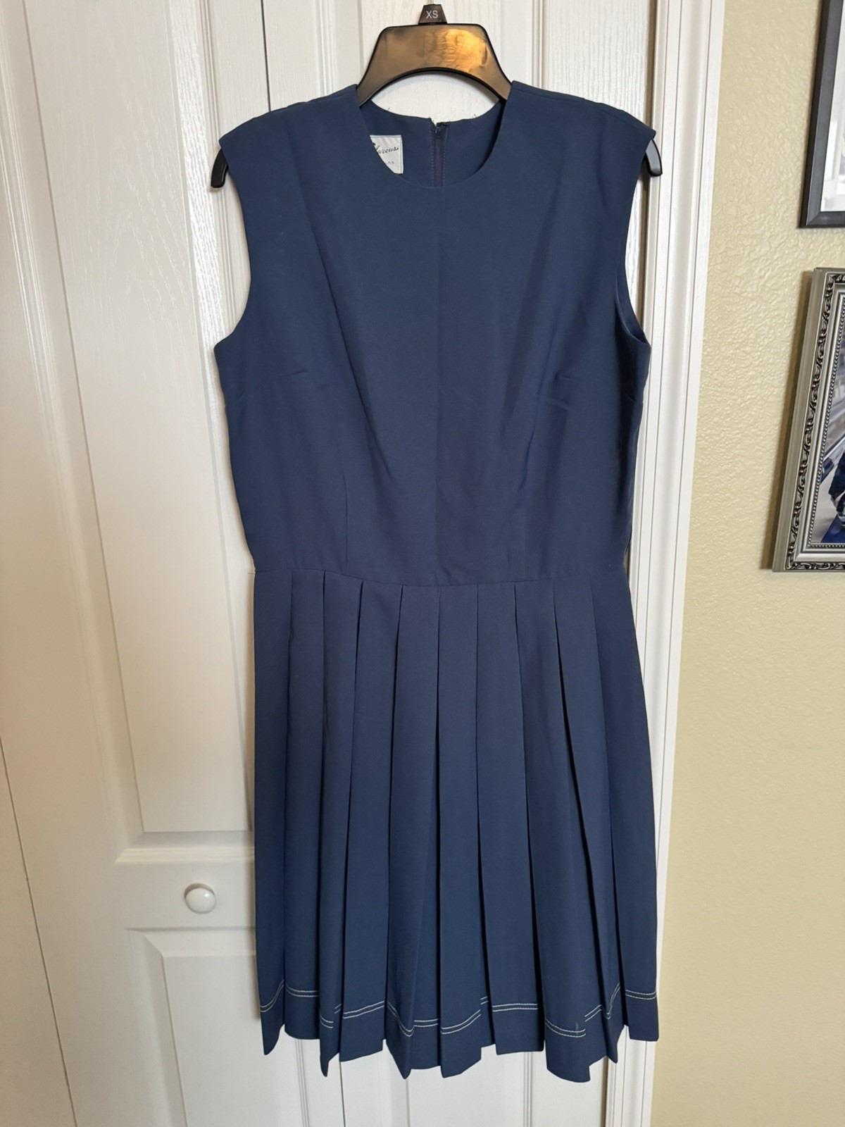 Vintage 60s Dress Herman Marcus Sheer Women’s Midi Pleats Size Medium Blue